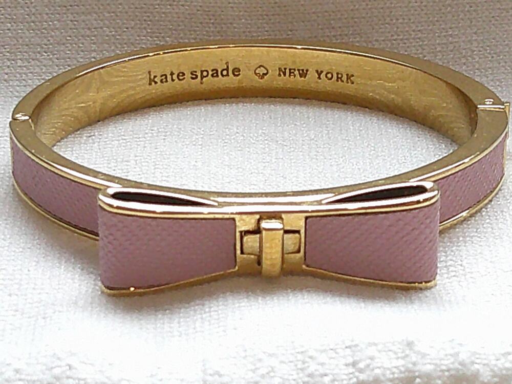 Kate Spade New York Bow Bangle Bracelet Hinged Pink Enamel with Gold Tone